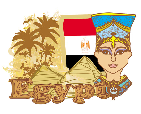 Egyptian queen cleopatra on the background of the flag of Egyptのイラスト素材
