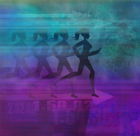 runner silhouette girl on the abstract backgroundの写真素材