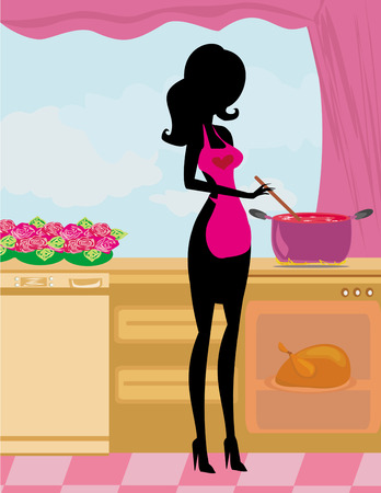 housewife cooking soupのイラスト素材