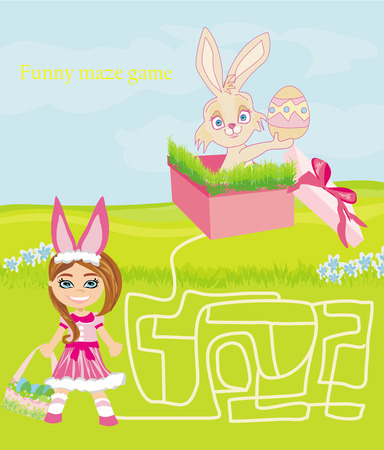 maze game - sweet girl and Easter Bunnyのイラスト素材