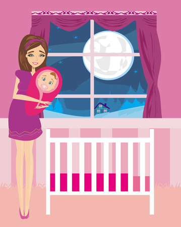 beautiful woman smiling with newborn child のイラスト素材