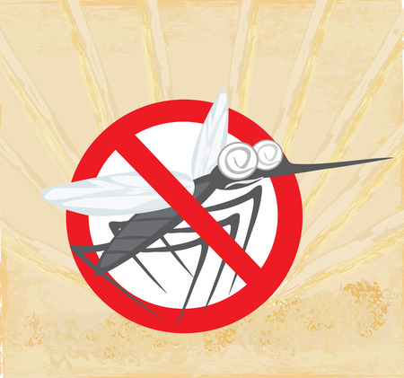 Anti mosquito sign with a funny cartoon mosquito.のイラスト素材