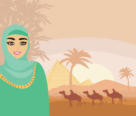 Arabian woman in the desertのイラスト素材