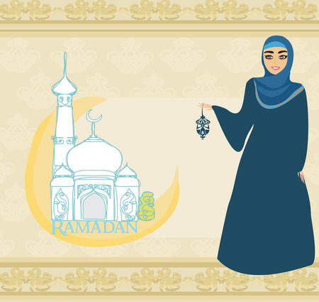 beautiful muslim women on mosque background.のイラスト素材