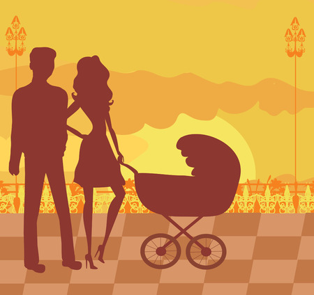 family in sunsetのイラスト素材