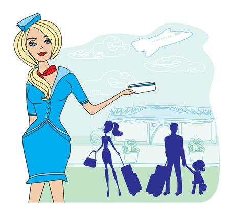 Beautiful stewardess with ticketのイラスト素材