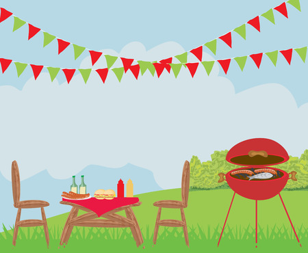 Illustration of backyard barbecue sceneのイラスト素材