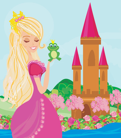 Beautiful young princess holding a big frogのイラスト素材