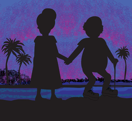 seniors couple on tropical vacationのイラスト素材