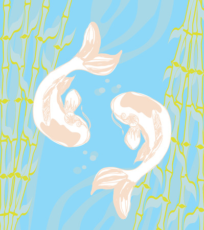 Japanese carps koi swimmingのイラスト素材
