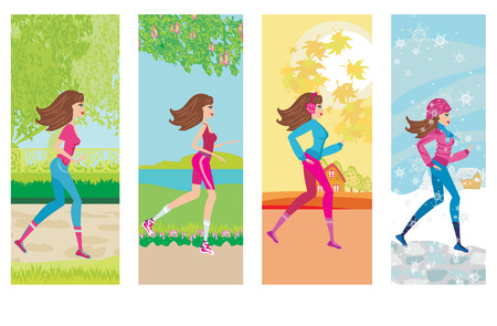 woman jogging, four seasonsのイラスト素材