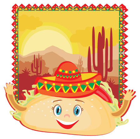 funny Tacos Character , Mexican frame cardのイラスト素材
