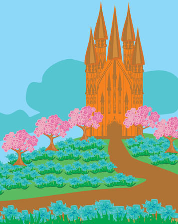 landscape with old castleのイラスト素材