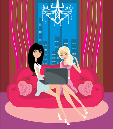 Online shopping girlsのイラスト素材