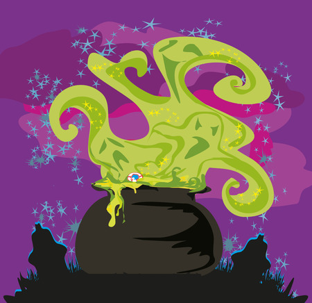 Cauldron with a boiling magic potion on an abstract backgroundのイラスト素材