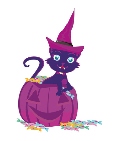 cat on a Halloween pumpkin.のイラスト素材