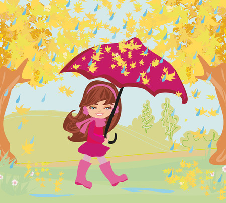 girl walking in the rainのイラスト素材
