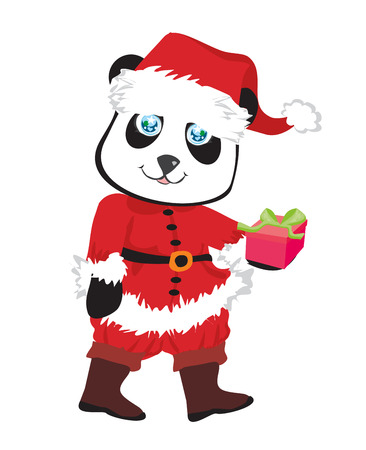 cute panda bear in red Santa's costume isolatedのイラスト素材