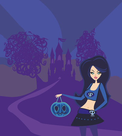 illustration of witch with Halloween pumpkinのイラスト素材