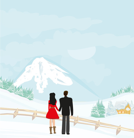 couple walk on a winter dayのイラスト素材