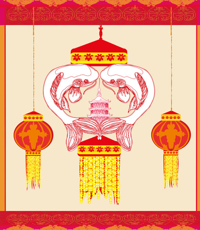 Mid Autumn Festival - koi fish cardのイラスト素材