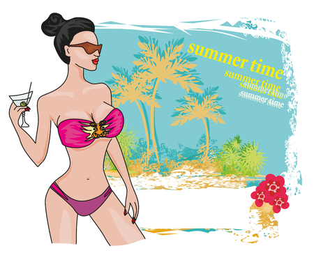 beach girl frameのイラスト素材