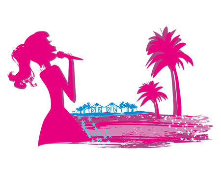 Karaoke night, abstract illustration with microphone and singerのイラスト素材