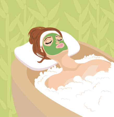 woman with mask on his face relaxesのイラスト素材
