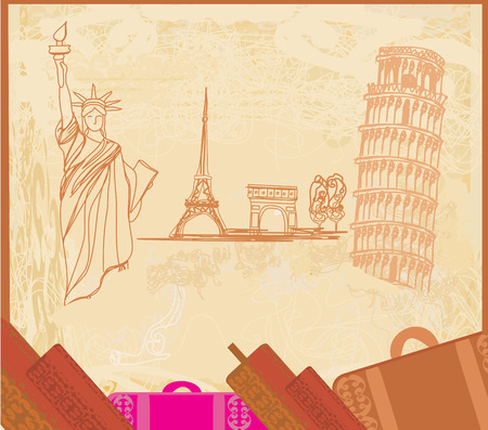 travel design element with different monumentsのイラスト素材
