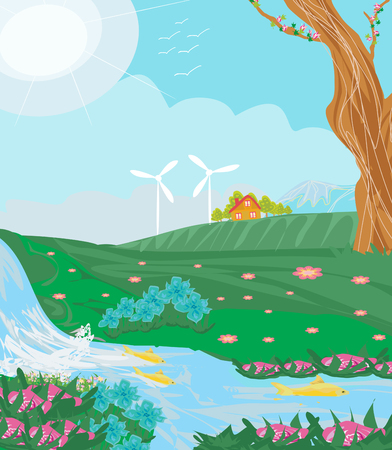 Eco farming - landscapesのイラスト素材