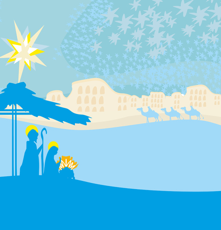 Biblical scene - birth of Jesus in Bethlehem.のイラスト素材