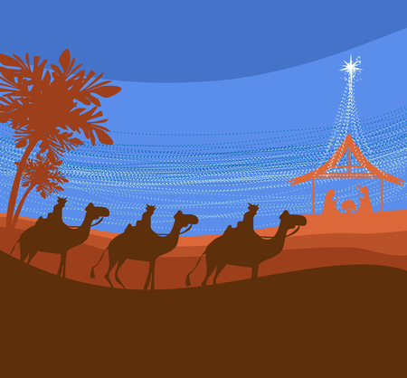 Biblical scene - birth of Jesus in Bethlehem.のイラスト素材