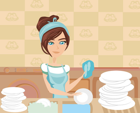 housewife washing the dishesのイラスト素材