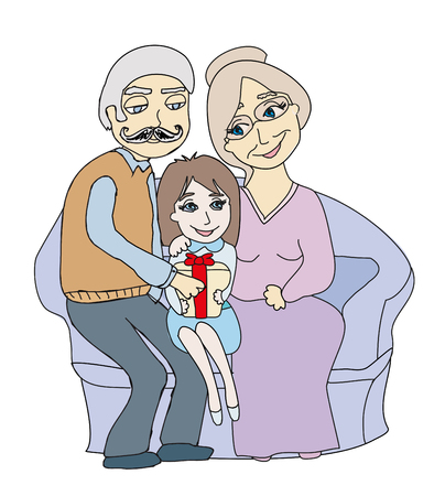 girl getting gift from her grandparentsのイラスト素材