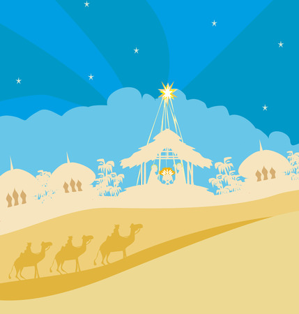 Biblical scene - birth of Jesus in Bethlehem.のイラスト素材