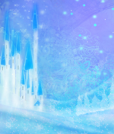 Winter landscape with castle.の写真素材