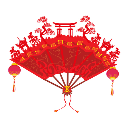 Beautiful Japan abstract ancient buildings - cardのイラスト素材