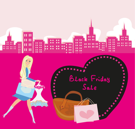 Shopping woman - Black Friday Sale cardのイラスト素材