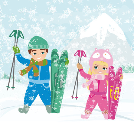 children skiingのイラスト素材