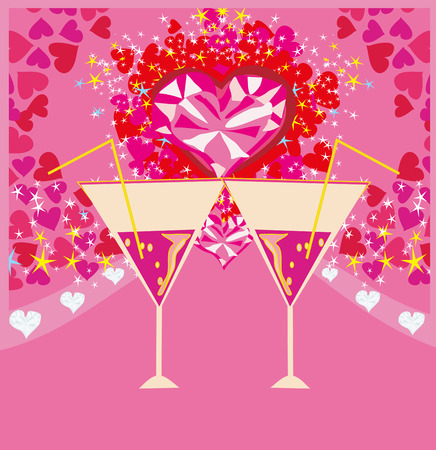 Valentines day background with champagne and heartsのイラスト素材