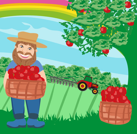 farmer with a basket of applesのイラスト素材