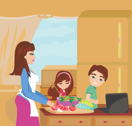 Family cooking dinnerのイラスト素材