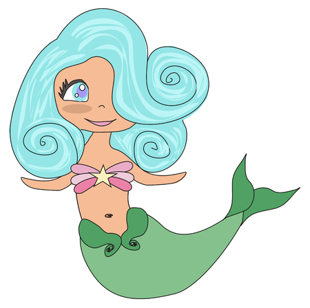 Cute mermaid - doodle isolated illustrationのイラスト素材