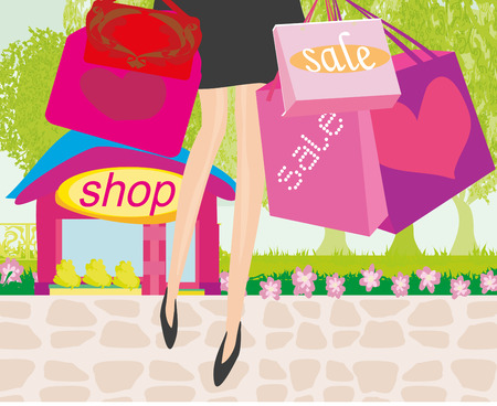 Shopping girl sale card, close-up of legsのイラスト素材