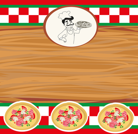 Chef with pizza - Abstract card with space for Your textのイラスト素材