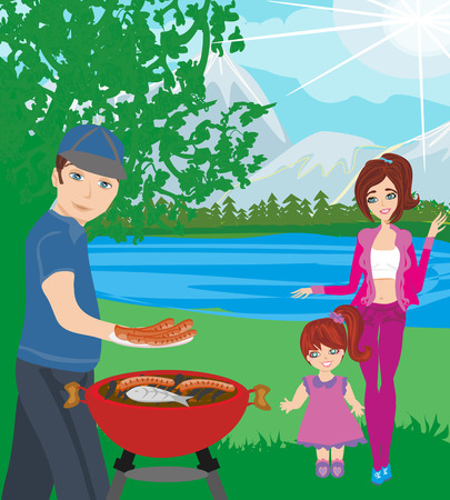 Family picnic. Bbq partyのイラスト素材