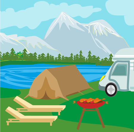 Summer picnic on rural landscapeのイラスト素材