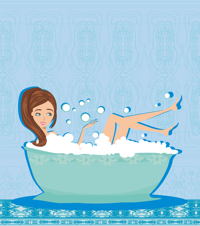 sexy woman taking hot bubble bathのイラスト素材