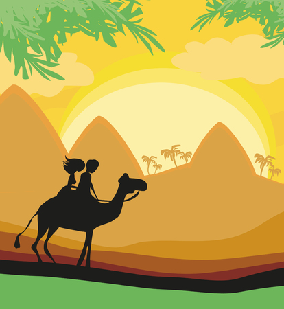 Tourists riding camelのイラスト素材