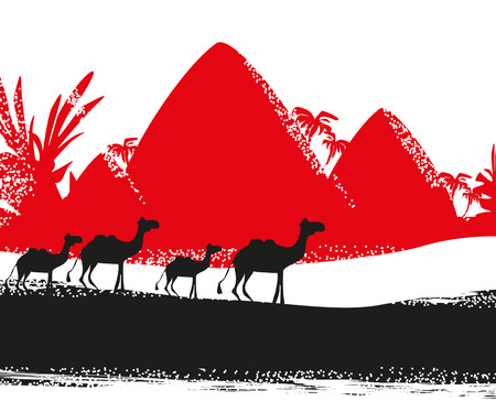 Camel caravan in wild africaのイラスト素材